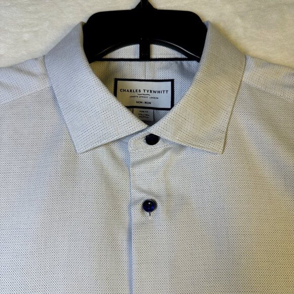 Charles Tyrwhitt Mens Slim Fit Non-Iron Dress Shirt Blue Dot 17.5/36 XL 44/91cm - Picture 7 of 11